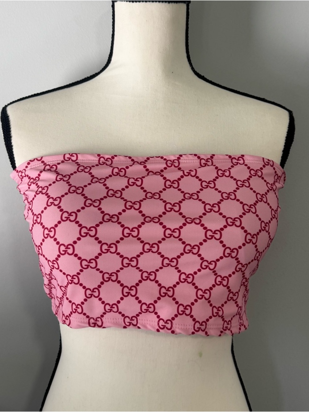 Gucci Pink GG Monogram sz L Tube Top / Swim Top Bandeau Festival influencer EUC